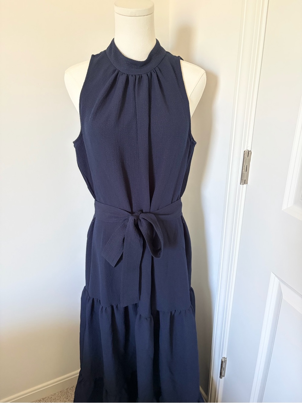 Anne Klein Navy Sleeveless Halter Maxi Dress with Tie Waist